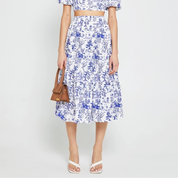 O.p.t Thalia midi skirt in XS - blue and white print - Picture 1 of 5
